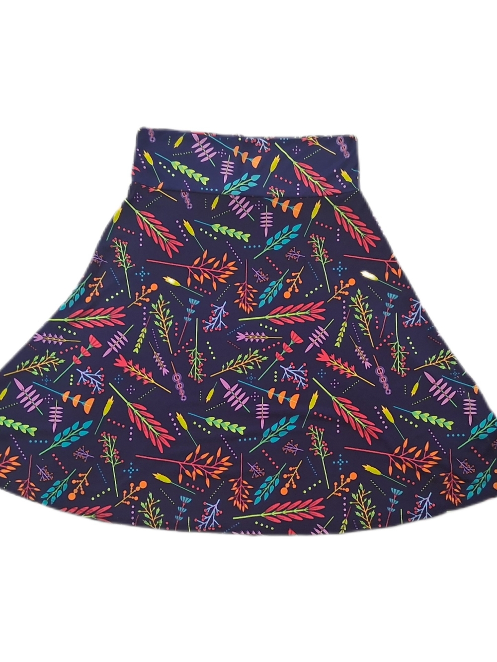 LuLaRoe Navy Circle Skirt with Neon Floral Sprigs